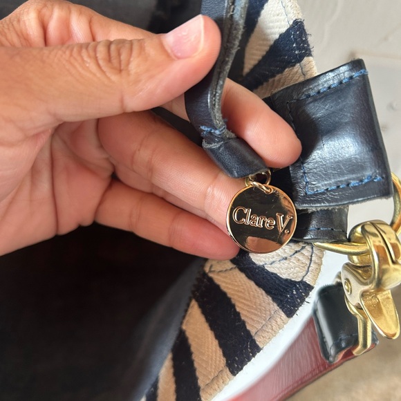 Clare V Canvas Messenger bag in navy and cream stripe. - Picture 10 of 10